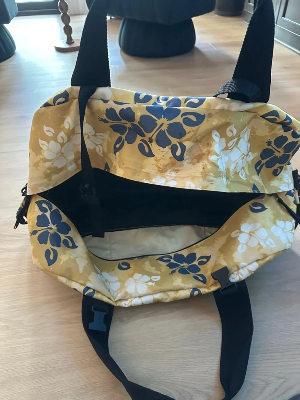L.L. Bean Yellow and Navy Floral Travel Duffel - Picture 2 of 4